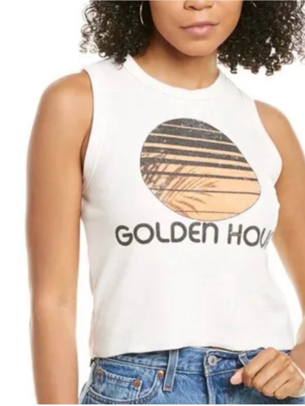 Chaser White Graphic Muscle Tank with Sunset Motif